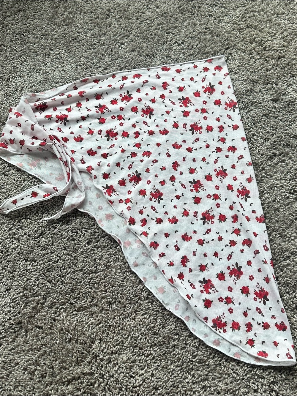 White Floral Wrap Skirt with Red Rose Print